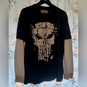 Marvel Black and White Skull Long Sleeve Tee